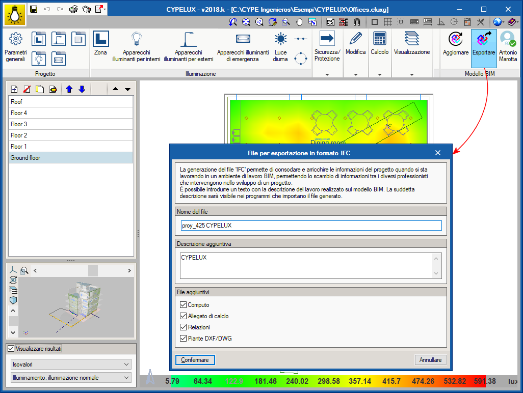 CYPELUX e CYPELUX LEED. Esportazione degli elaborati al modello BIM